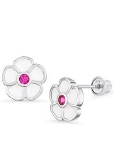 itsy-bitsy silver flower cz screw back baby earrings